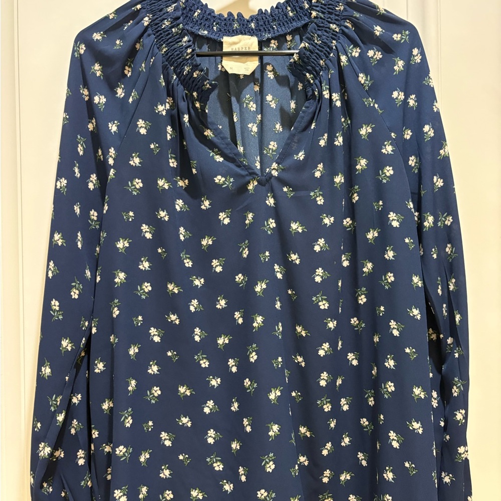 Chic Blue Floral Blouse
